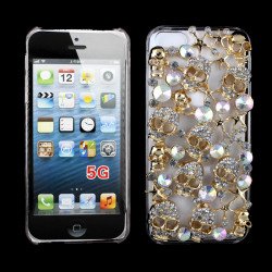 iPhone 5S 5 3D Clear Crystal Diamond Case (Gold Skull)